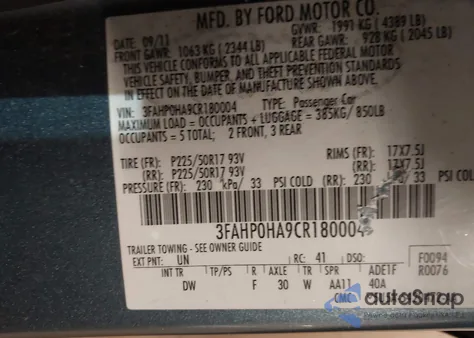 2012 Ford Fusion Se from USA, damaged, VIN 3FAHP0HA9CR180004